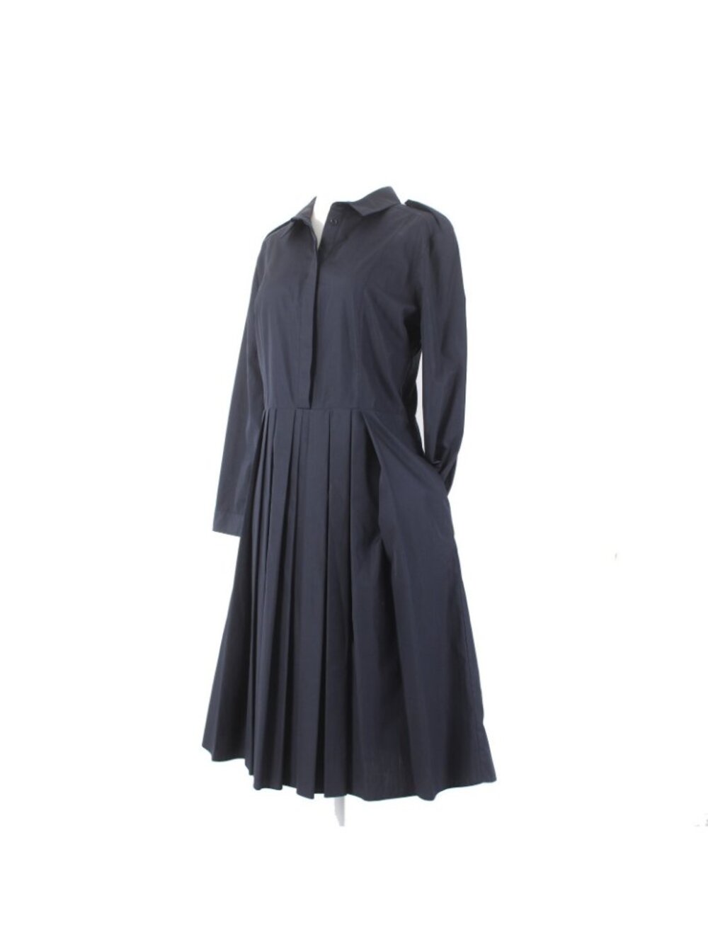 Burberry Dress Sz 12 Navy Blue Pockets Pleated Collared 100% Cotton Dress - Picture 3 of 16